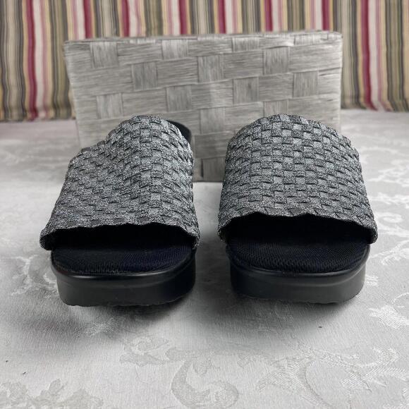 Nine West Womens Shoes Size 8.5 Silver Metaalic Textile Fabric Slide Wedge Heel - Picture 6 of 13